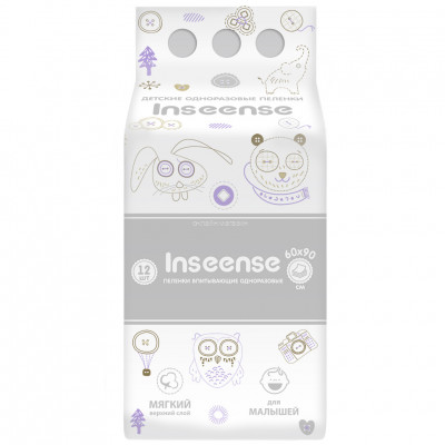 Пеленки детские одноразовые Inseense (60х90), 12 шт