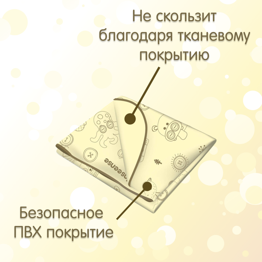 Клеенка подкладная c тесьмой (0,5 х 0,7 м) Inseense с ПВХ покрытием, (желтая с рисунком)