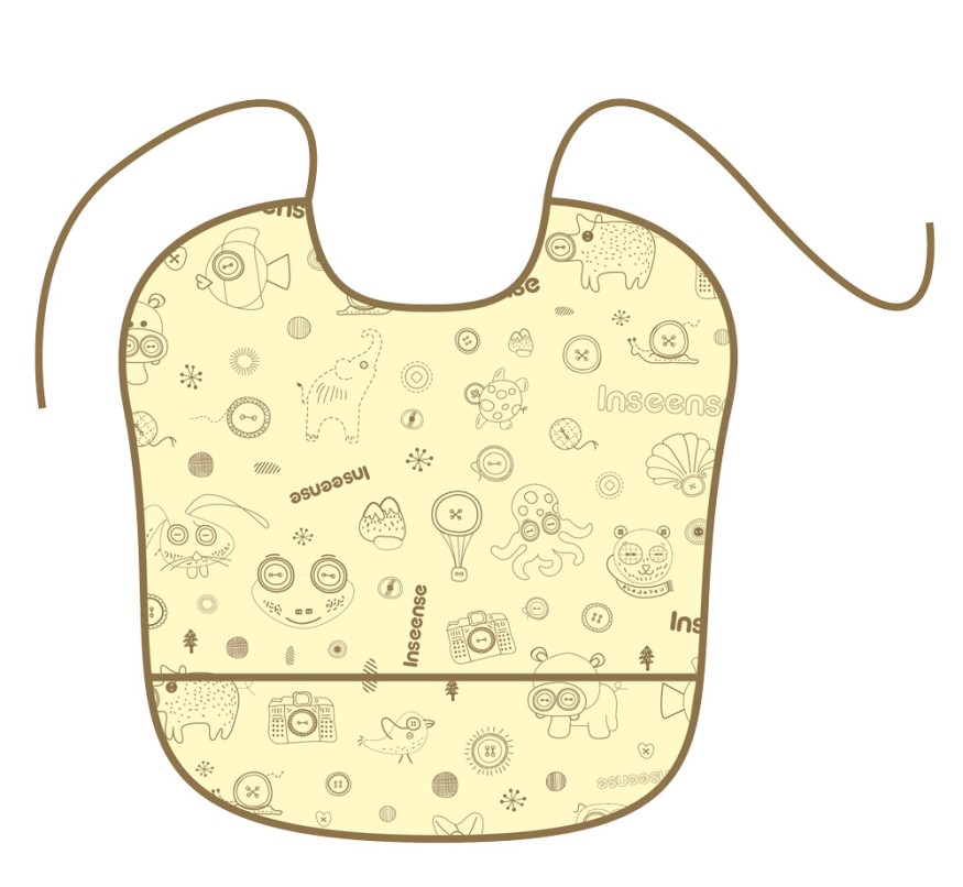 Нагрудник Inseense с кармашком, желтый с рисунком, 33х33 см
