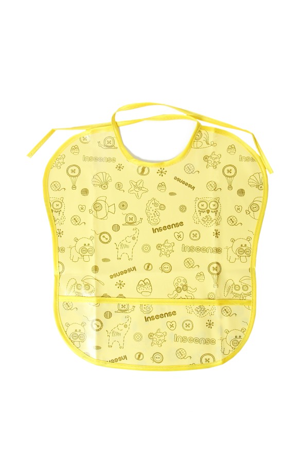 Нагрудник Inseense с кармашком, желтый с рисунком, 33х33 см